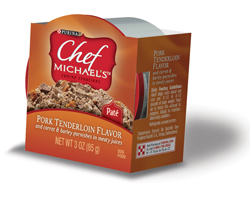 Chef Michael’s® Canine Creations Pork Tenderloin Flavor and carrot & barley garnishes in meaty juices packaging